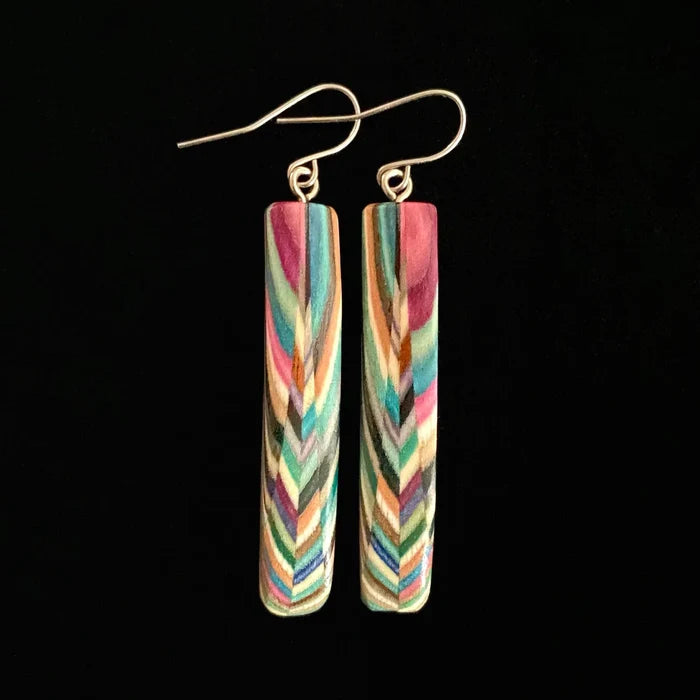 Long Rectangle Composite Featherwood Earrings #1023 by Buzz Coren
