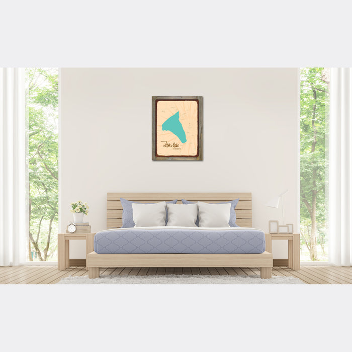 Lost Lake Oregon, Wood-Mounted Rustic Metal Sign Map Art
