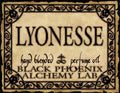 Label for Lyonesse hand blended perfume oil from Black Phoenix Alchemy Lab with decorative border.