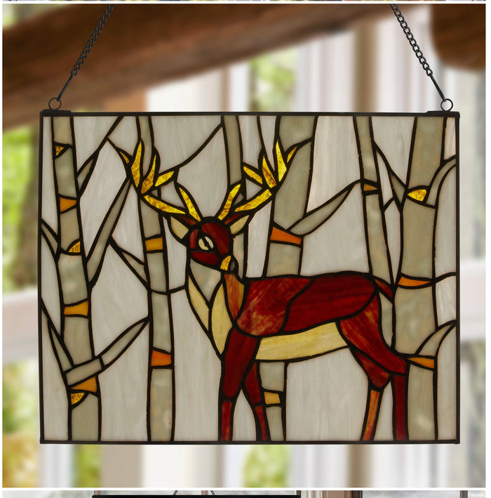 MAJESTIC DEER STAINED GLASS Window Panel 14”x11”