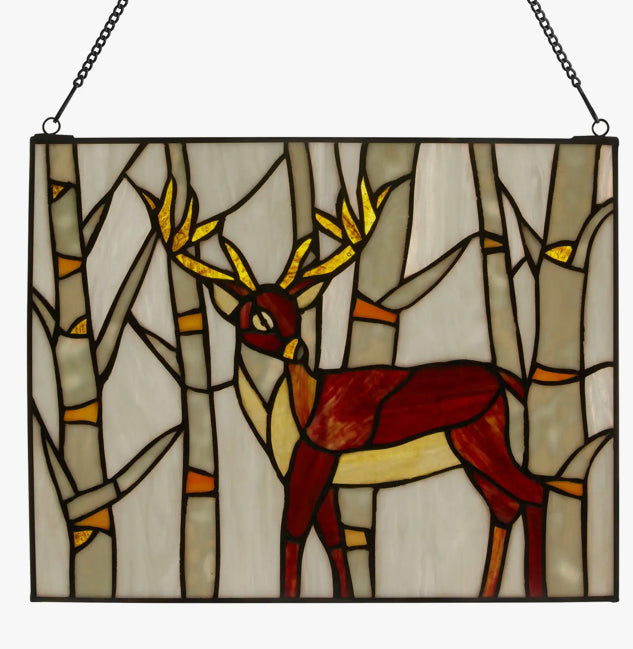 MAJESTIC DEER STAINED GLASS Window Panel 14”x11”
