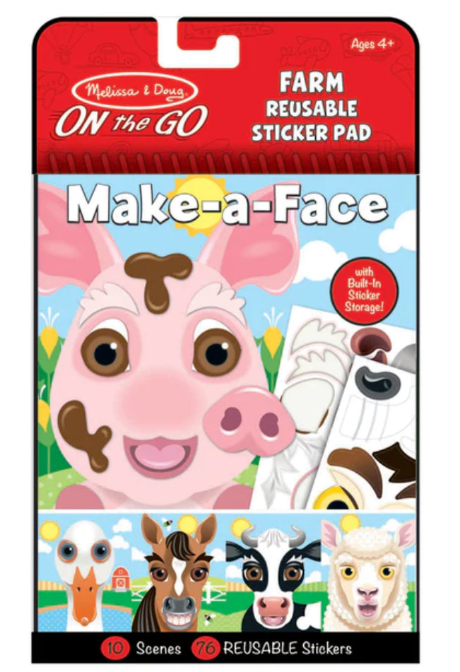 Make-a-Face – Farm Reusable Sticker Pad – On the Go Travel Activity