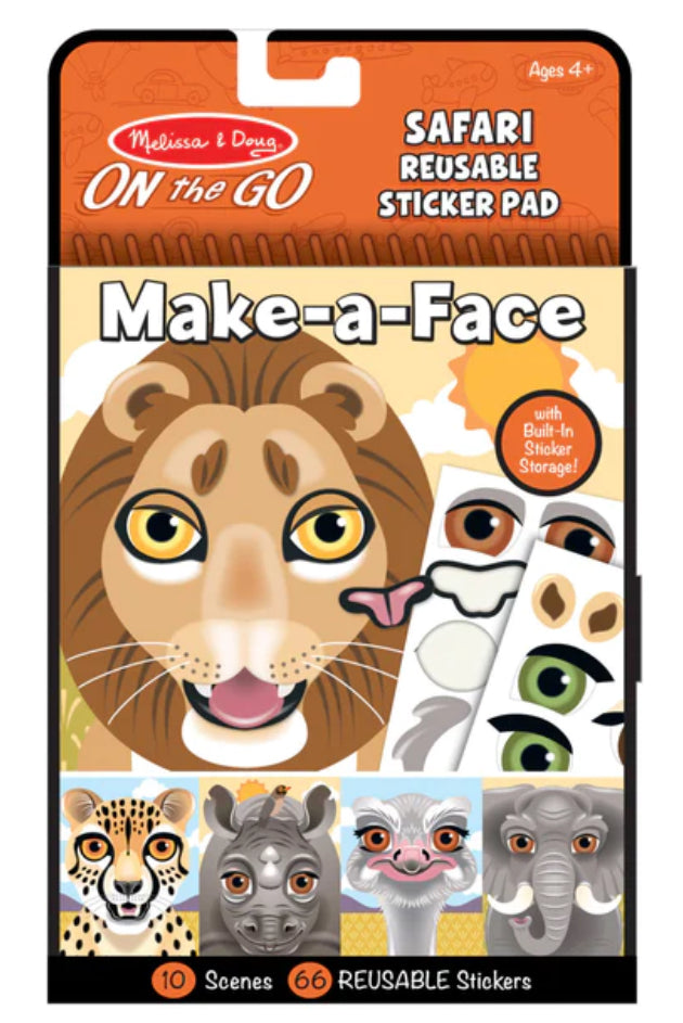 Make-a-Face SAFARI Reusable Sticker Pad- On the Go Travel by Melissa and Doug