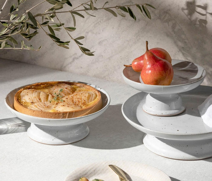 Blue Pheasant Marcus White Salt Glaze Cake Stand Set