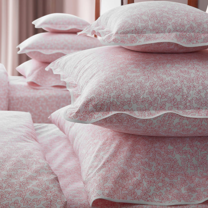 Matouk Margot Cotton Bedding in Blush Pink Printed leaves and subtle scallop edges