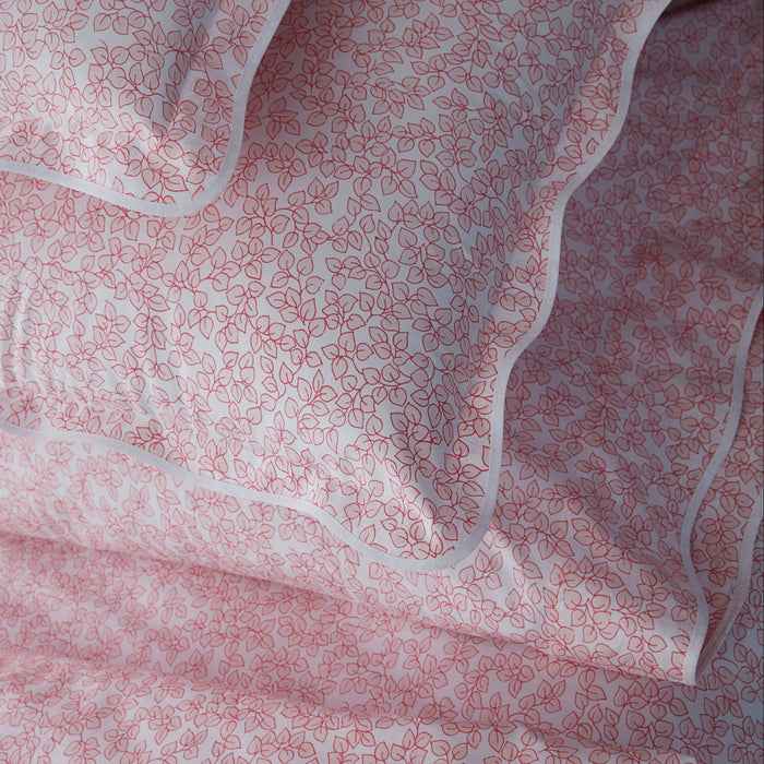Matouk Margot Cotton Bedding in Blush Pink Printed leaves and subtle scallop edges