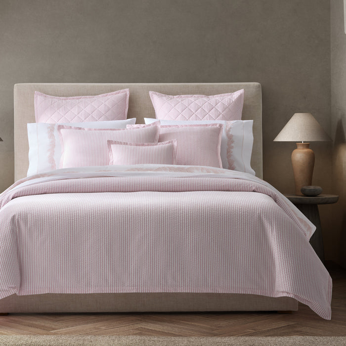 Matouk Matteo Cotton Seersucker Bedding in pink stripe