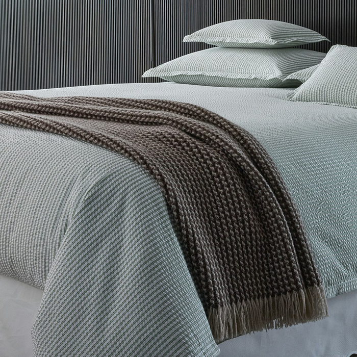 Matouk Matteo Cotton Seersucker Bedding in palm green stripe