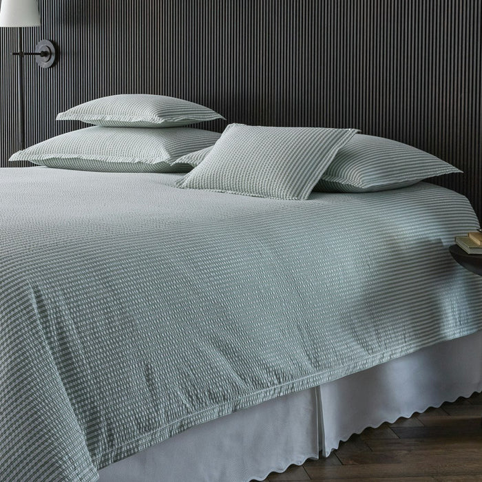 Matouk Matteo Cotton Seersucker Bedding in palm green stripe