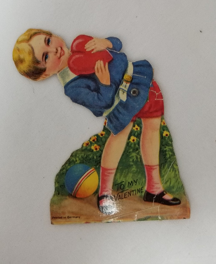 Mechanical Die Cut Valentine Card Little Boy Holding Heart
