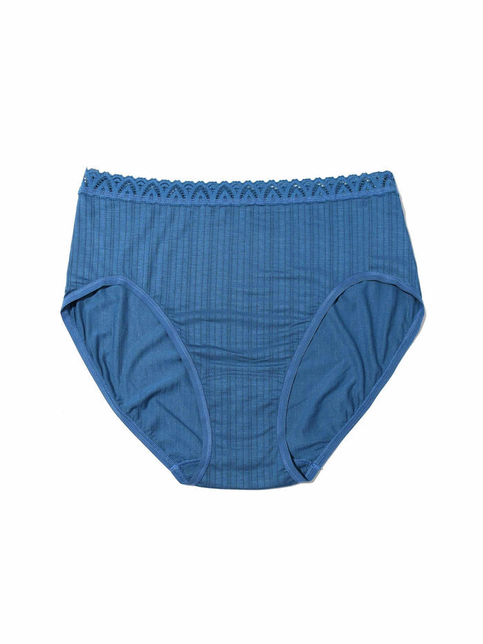 Storm Cloud Blue MellowLuxe™ French Brief - Flat Lay, ribbed soft Modal fabric, lace trim waistband, full-coverage panty | Hanky Panky
