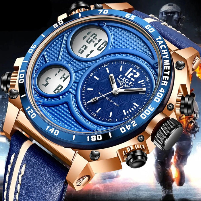 Men's Watch - Lige Electronic Dual Display Multi Function Business Watch - GiddyGoatStore