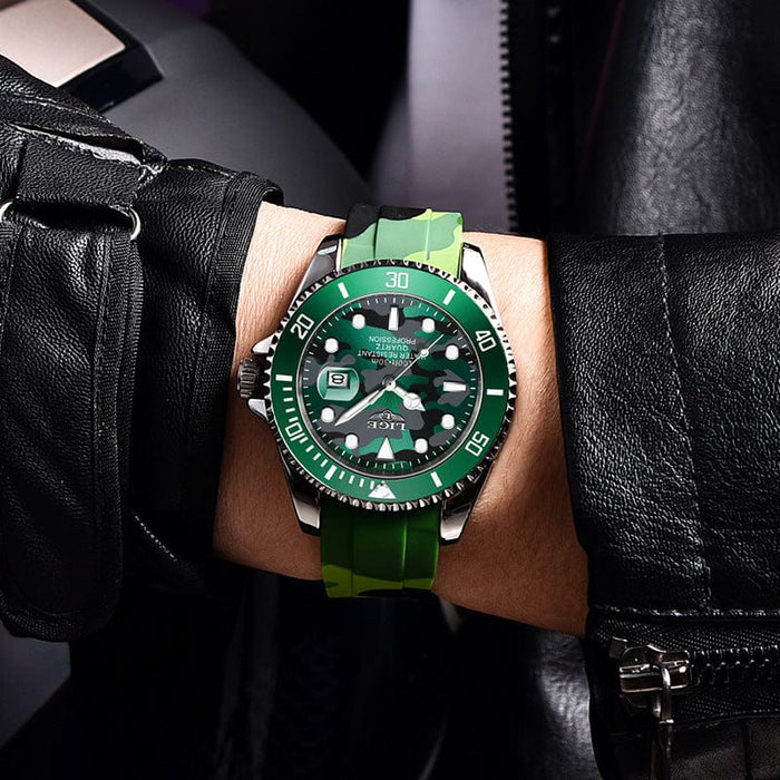 Men's Watch - Lige Quartz Watch With Silicone Camo Strap - GiddyGoatStore