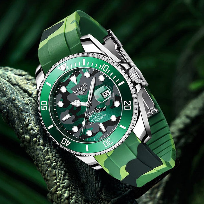 Men's Watch - Lige Quartz Watch With Silicone Camo Strap - GiddyGoatStore