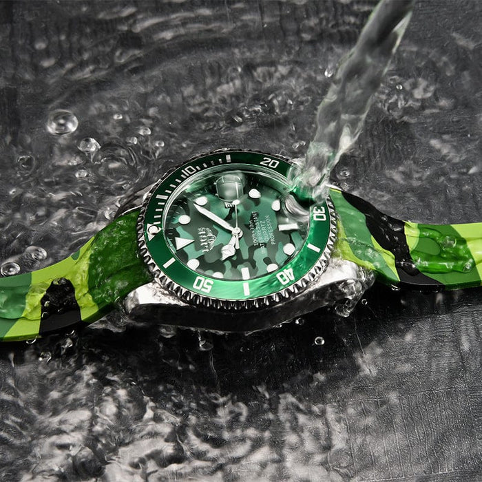 Men's Watch - Lige Quartz Watch With Silicone Camo Strap - GiddyGoatStore