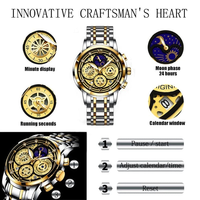 Men's Watch - New Skeleton Concept Multifunctional Waterproof Quartz Watch - GiddyGoatStore