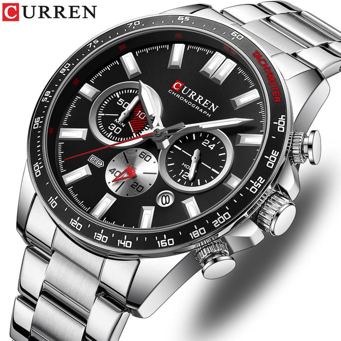 Men's Watch - Six Hands Steel Band Watch Multifunctional Quartz Watch - GiddyGoatStore