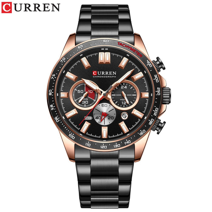 Men's Watch - Six Hands Steel Band Watch Multifunctional Quartz Watch - GiddyGoatStore