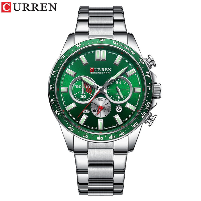 Men's Watch - Six Hands Steel Band Watch Multifunctional Quartz Watch - GiddyGoatStore