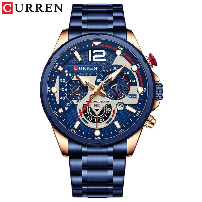 Men's Watch - Six-pin Calendar Steel Band Quartz Sports Watch - GiddyGoatStore