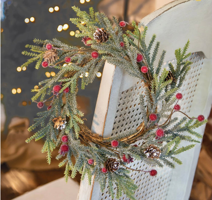 MOUNTAIN PINE with BERRIES 12” Wreath / Candle Ring