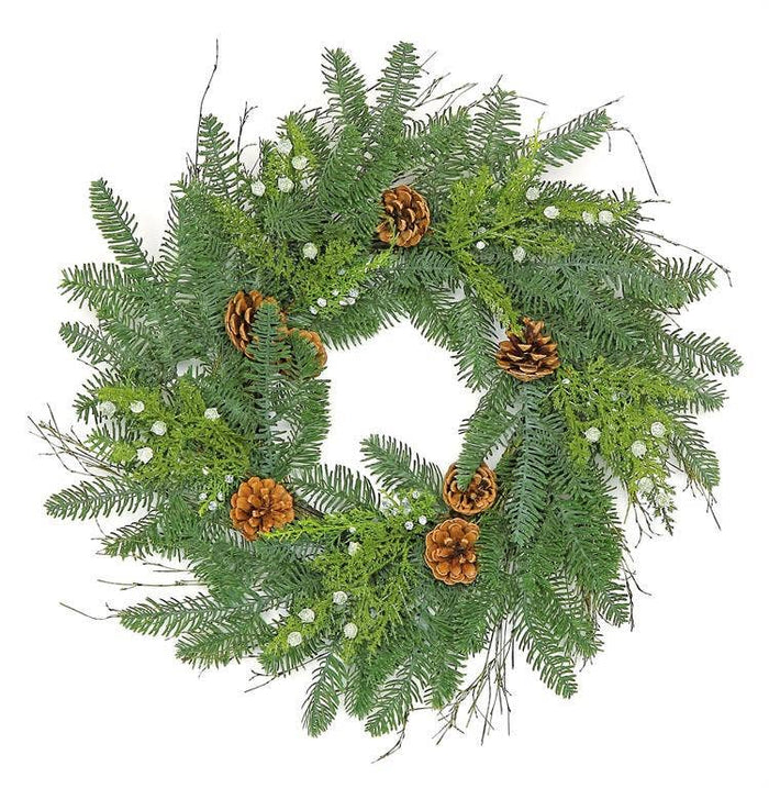 Noble Fir & Cedar Wreath W/, Cone, 24", Green