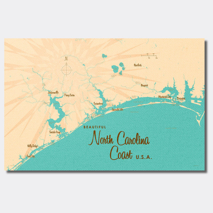 North Carolina Coast North Carolina, Lake Map Canvas Print