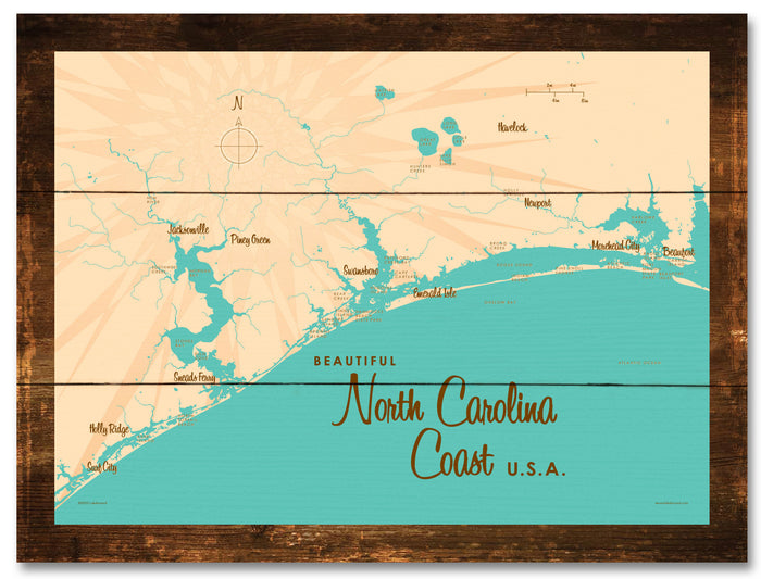 North Carolina Coast North Carolina, Lake Map Rustic Wood Sign