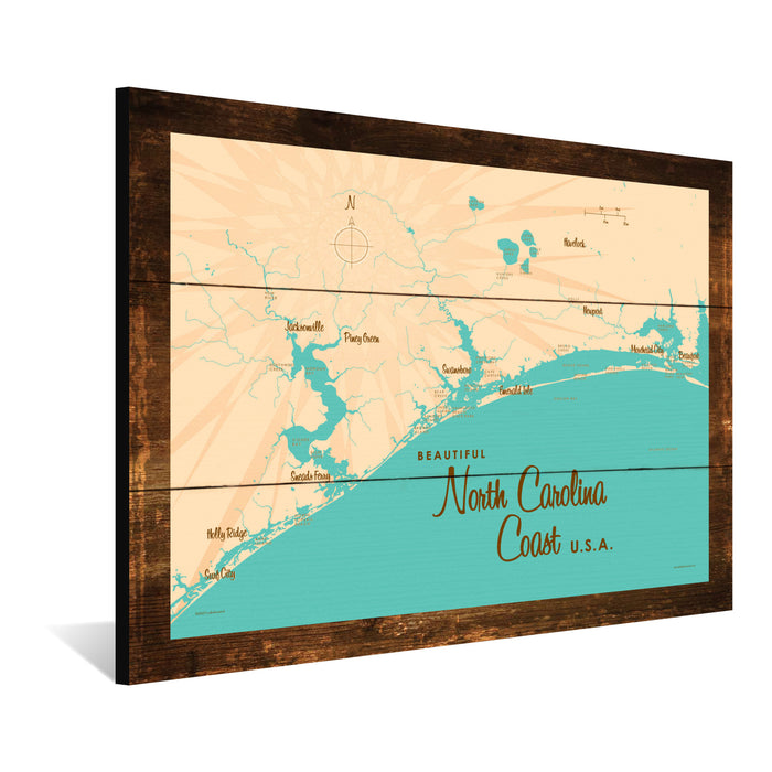 North Carolina Coast North Carolina, Lake Map Rustic Wood Sign