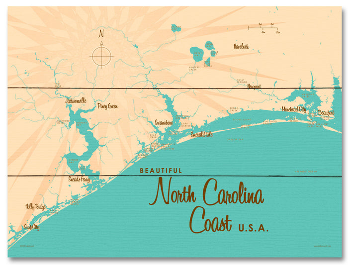 North Carolina Coast North Carolina, Lake Map Wood Sign