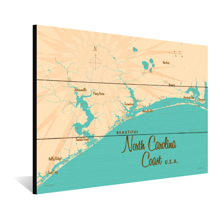 North Carolina Coast North Carolina, Lake Map Wood Sign