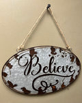 OVAL METAL Merry Christmas or Believe SIGNS
