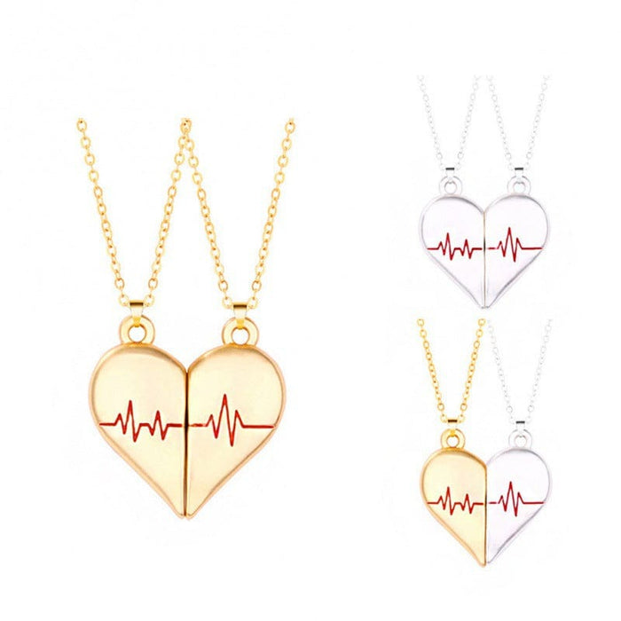 Pair of Magnet Electrocardiogram Love Necklaces - GiddyGoatStore