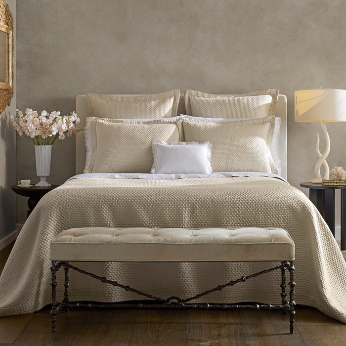 Matouk Perla pre-washed cotton coverlets and shams in almond