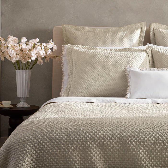 Matouk Perla pre-washed cotton coverlets and shams in almond