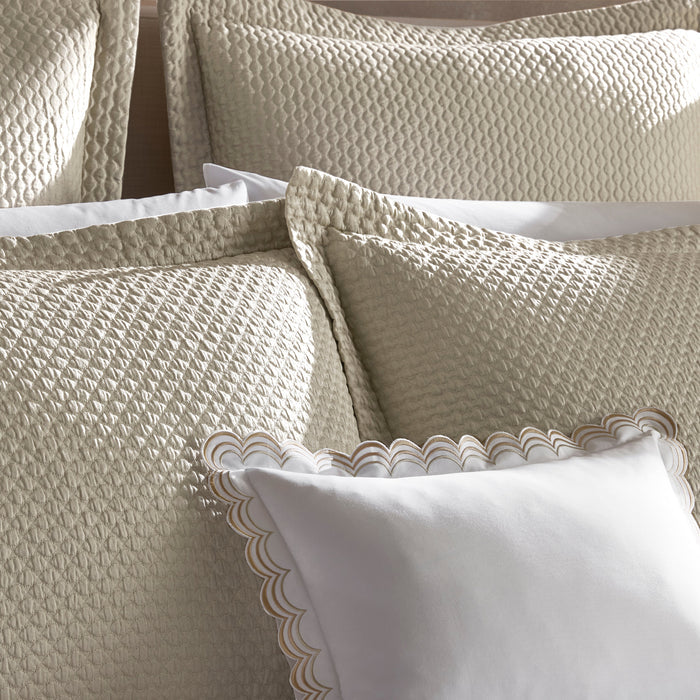 Matouk Perla pre-washed cotton coverlets and shams in almond