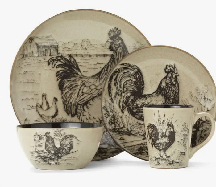 Pfaltzgraff Hmespun Rooster 16PC DW Set, Stoneware