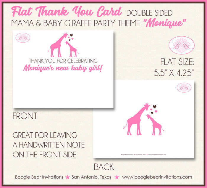 Pink Giraffe Girl Thank You Card Baby Shower Party Boogie Bear Invitations Monique Theme Printed