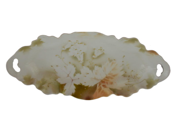 RS Prussia Porcelain Double Handle Tray Early Years Art Nouveau Period Surreal Leaves & Flowers