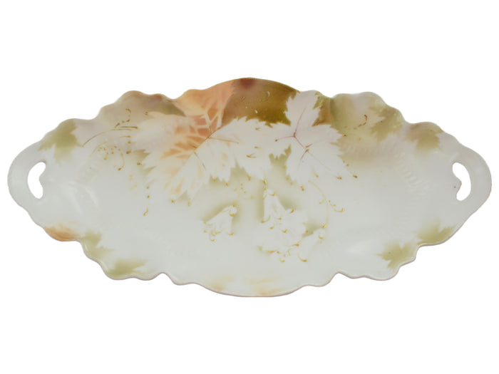 RS Prussia Porcelain Double Handle Tray Early Years Art Nouveau Period Surreal Leaves & Flowers