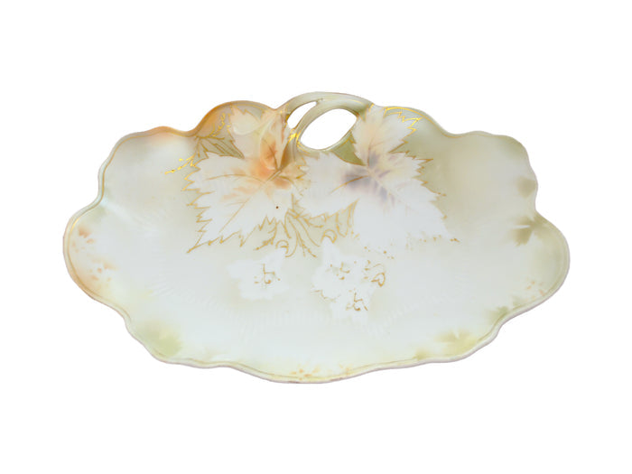 RS Prussia Porcelain Single Handle Tray Early Years Art Nouveau Period Surreal Leaves & Flowers