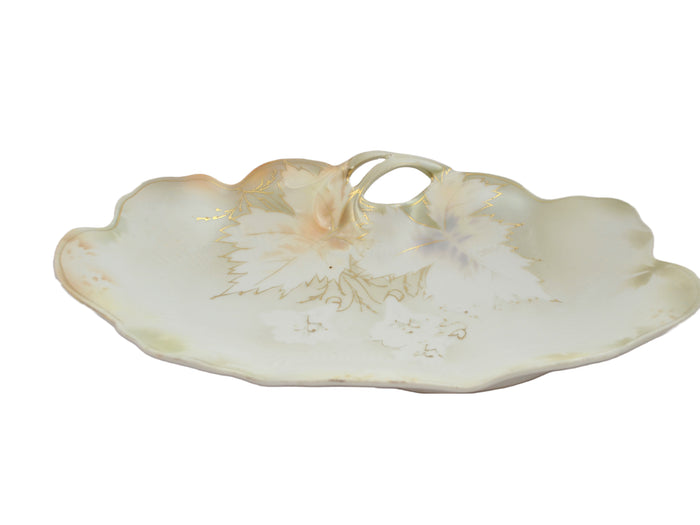 RS Prussia Porcelain Single Handle Tray Early Years Art Nouveau Period Surreal Leaves & Flowers
