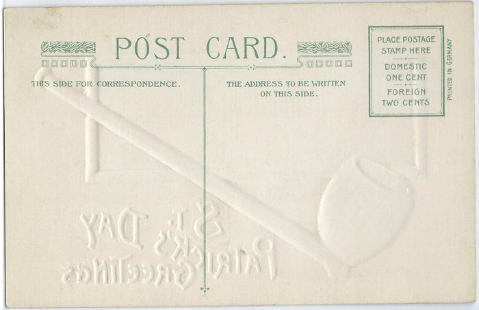 Saint Patrick's Day Postcard White Pipe with Gold Green Background Artist Ellen Clapsaddle