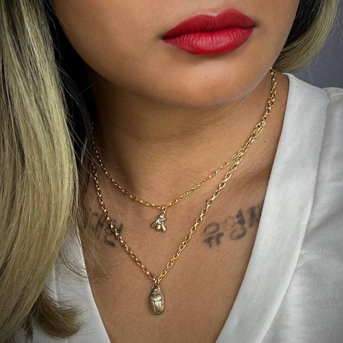 Scarab Beetle Gold Necklace, Minimal Brass Jewelry, Women's 18 inch, JohnnyGirl,
