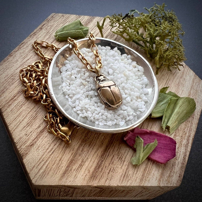 Scarab Beetle Gold Necklace, Minimal Brass Jewelry, Women's 18 inch, JohnnyGirl,
