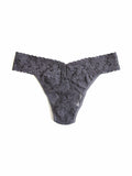 Granite Grey Signature Lace Original Rise Thong, Flat Lay Front View | Hanky Panky