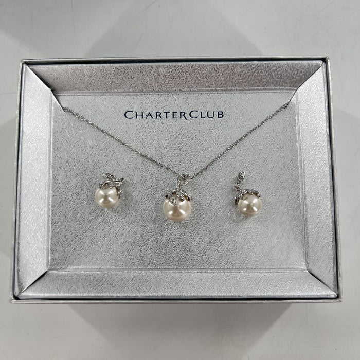 silver pearl necklace & earring set