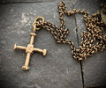Small Cross Antiqued Solid Bronze Men's Necklace: 24