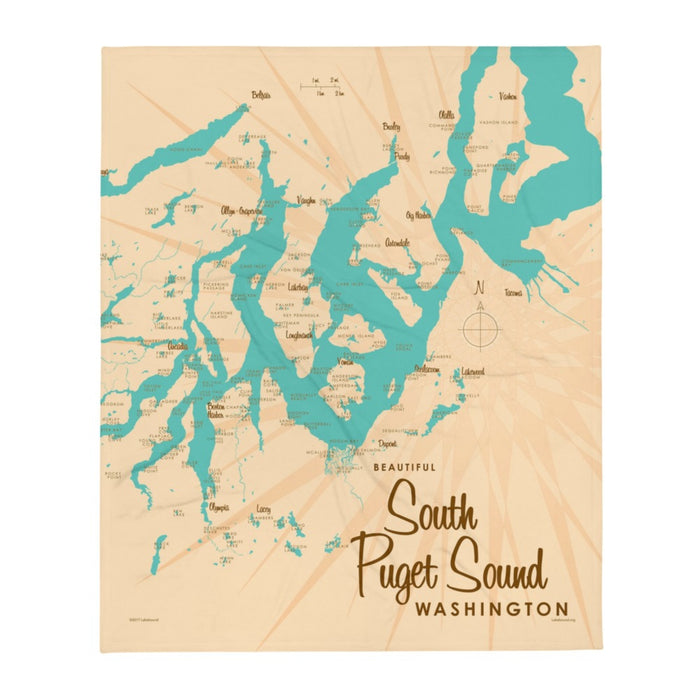 South Puget Sound Washington Map Throw Blanket