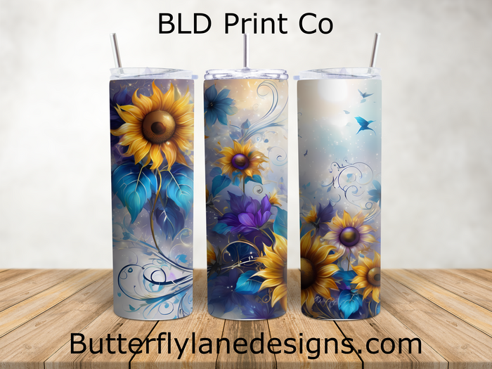 Sunflower & Blue Petals | Whimsical Swirls Art | W990